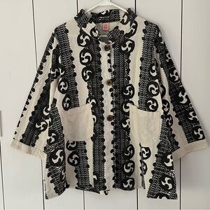 Cupcake Block Print Kimono Style Jacket Top Sz L 100% Cotton Thailand
